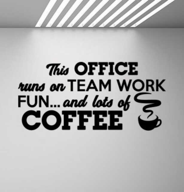 This Office Runs On Coffee Wall Decal Sign Teamwork Poster Gift Quote Vinyl Sticker Decor Art Print G962 - image 1
