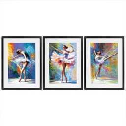 Colourful Ballerinas Framed Art Print Trio - thumbnail 1
