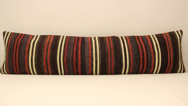 Handmade King Size Kilim Pillow Cover, 12x47 Inch - 30x120 cm Unique Lumbar Flaming Kilim Cover Bedding Pillow Oblong 4Oyf-115 - image 1