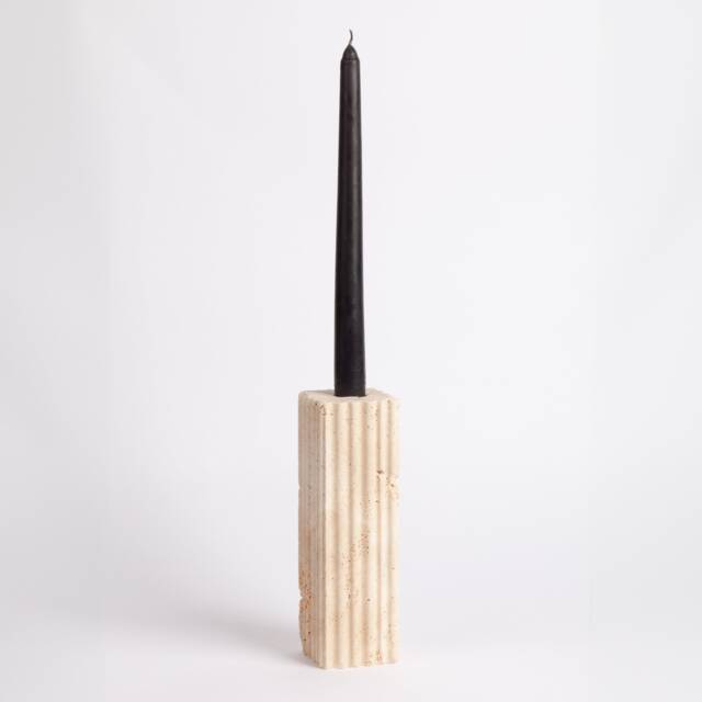 Natural Travertine Candlestick Holder Vertical Lined Stone, 7 - image 1