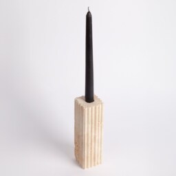 Natural Travertine Candlestick Holder Vertical Lined Stone, 7 - thumbnail 2