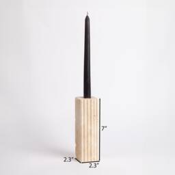 Natural Travertine Candlestick Holder Vertical Lined Stone, 7 - thumbnail 3