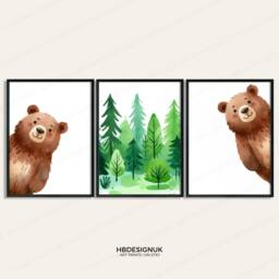 Peeking Brown Bear Prints - Set Of 3 Nursery Posters - Animal Playroom Decor Gender Neutral Baby Wall Art Peekaboo Poster Print A3/A4 - thumbnail 2
