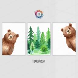 Peeking Brown Bear Prints - Set Of 3 Nursery Posters - Animal Playroom Decor Gender Neutral Baby Wall Art Peekaboo Poster Print A3/A4 - thumbnail 3