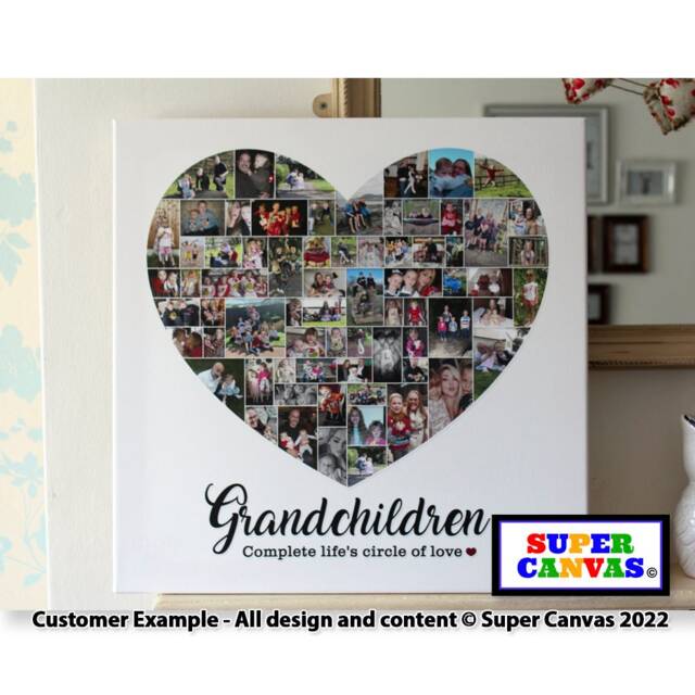 Grandchildren Heart Shape Family Photo Picture Collage Framed Canvas Print Nana Grandad Grandma Grandparents Christmas Birthday Gift - image 1