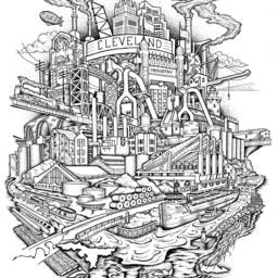 Cleveland Industrial History Art Print, Hand-Drawn Cityscape - thumbnail 2