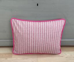Handmade Rose Pink Striped Piped Bolster Pillow Cover Country Linen Cushion - thumbnail 1