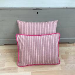 Handmade Rose Pink Striped Piped Bolster Pillow Cover Country Linen Cushion - thumbnail 2