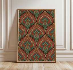 Vintage Floral Pattern Poster - Ornamental Wall Art Teal Terracotta Print - thumbnail 1