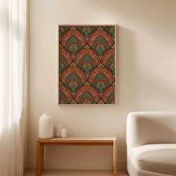 Vintage Floral Pattern Poster - Ornamental Wall Art Teal Terracotta Print - thumbnail 2