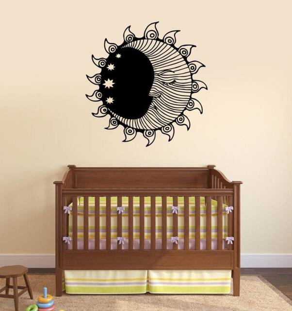 Moon Sun Vinyl Wall Decal Stars Crescent Bedroom Kids Nursery Room Art Stickers Mural - #2639Di - image 1