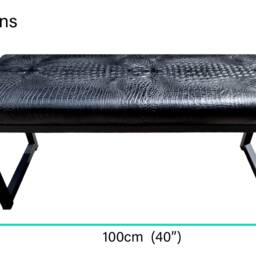Crocodile Genuine Leather Bench With Embossed Crocodile Look Pattern - Cowhide Leather Upholstery + Black Steel Frames - Fpb - thumbnail 3