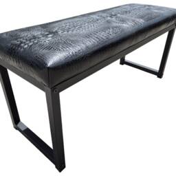Crocodile Genuine Leather Bench With Embossed Crocodile Look Pattern - Cowhide Leather Upholstery + Black Steel Frames - Fpb - thumbnail 4