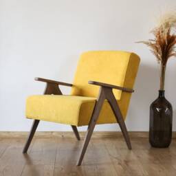Mid Century Armchair Mustard Yellow Fabric, Solid Beech Frame, Handmade - thumbnail 2