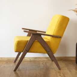 Mid Century Armchair Mustard Yellow Fabric, Solid Beech Frame, Handmade - thumbnail 3
