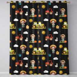 Cute Farm Tractor Farmer Duck Night Seamless Pattern Readymade Eyelet Ring Top Thermal 100% Blackout Curtains - thumbnail 2