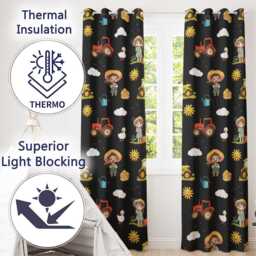 Cute Farm Tractor Farmer Duck Night Seamless Pattern Readymade Eyelet Ring Top Thermal 100% Blackout Curtains - thumbnail 3