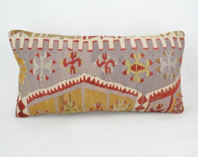 "Kilim Pillow, Wool Kilim Cousin From Anatolia, 30x60 cm, 12""x24" - image 1