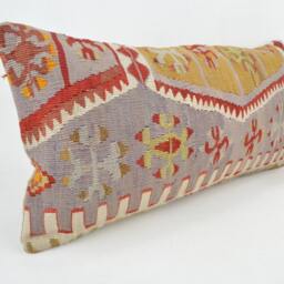 "Kilim Pillow, Wool Kilim Cousin From Anatolia, 30x60 cm, 12""x24" - thumbnail 2