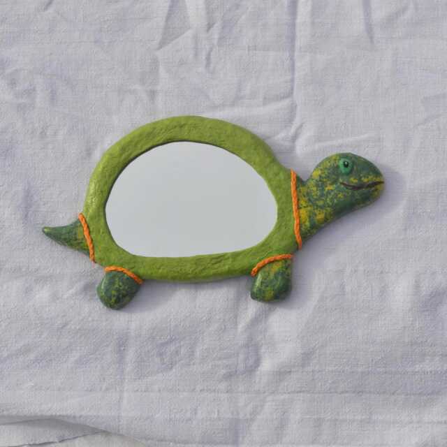 Green Turtle Wall Mirror, Paper Mache Coastal Decor - 11x5.9 Inches - image 1