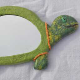 Green Turtle Wall Mirror, Paper Mache Coastal Decor - 11x5.9 Inches - thumbnail 2