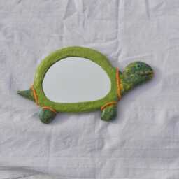 Green Turtle Wall Mirror, Paper Mache Coastal Decor - 11x5.9 Inches