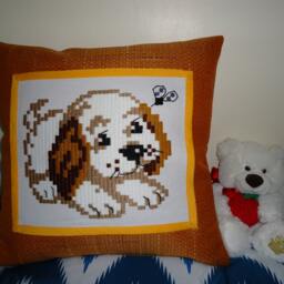 Handmade Embroidered Puppy Pillow, Kids Room Decor - thumbnail 2