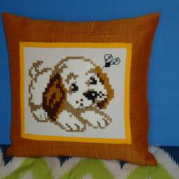 Handmade Embroidered Puppy Pillow, Kids Room Decor - thumbnail 4