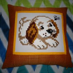 Handmade Embroidered Puppy Pillow, Kids Room Decor - thumbnail 3