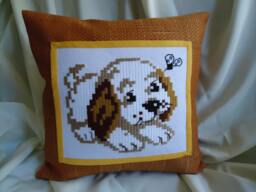 Handmade Embroidered Puppy Pillow, Kids Room Decor - thumbnail 1