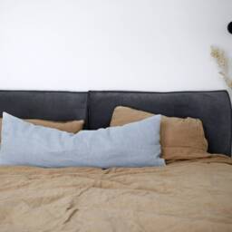 Light Blue Linen Lumbar Pillow Cover Handmade Oblong Pillowcase - thumbnail 2