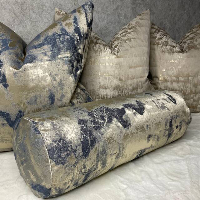 "Navy Gold Cushion Bolster 16"" X 6" - image 1
