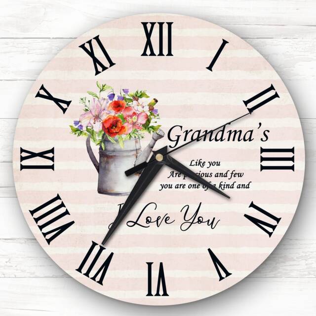 Grandma Rustic Watering Can Flowers Personalised Gift Clock - image 1
