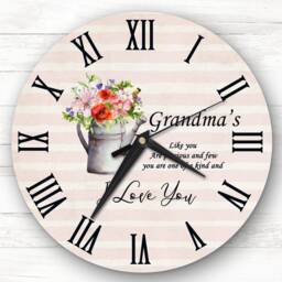 Grandma Rustic Watering Can Flowers Personalised Gift Clock