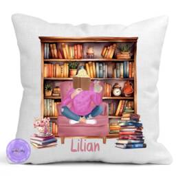 Personalized Book Lover Cushion Custom Name Reading Pillow, Linen Canvas - thumbnail 3
