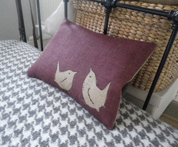 Handprinted Plum Wren Cushion Cover - image 1