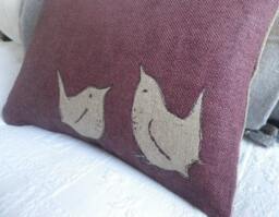 Handprinted Plum Wren Cushion Cover - thumbnail 2
