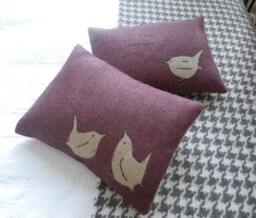 Handprinted Plum Wren Cushion Cover - thumbnail 4