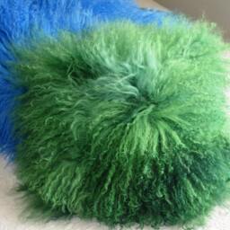 Fur Pillow Mongolian Lamb Tibetan Sheepskin Green 10x10 - thumbnail 4