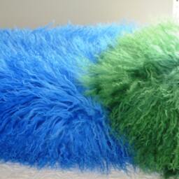 Fur Pillow Mongolian Lamb Tibetan Sheepskin Green 10x10 - thumbnail 3