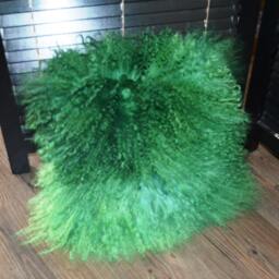 Fur Pillow Mongolian Lamb Tibetan Sheepskin Green 10x10 - thumbnail 2