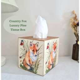 Autumn Fox & Robins Wooden Tissue Box Cover, Country Home Decor Gift, Hand Decorated - thumbnail 3