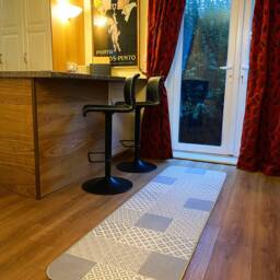Vinyl Floor Mat in Moroccan Tile Design, Kitchen Runner Rug, Linoleum Flooring Mat, Grey PVC Bathmat - Agadir - thumbnail 2