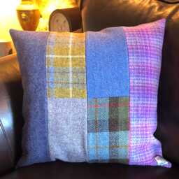 Harris Tweed Patchwork Handmade Cushion Cover. 18 X Inches. Scottish Pure Wool Tweed. William Morris Strawberry Thief - thumbnail 1