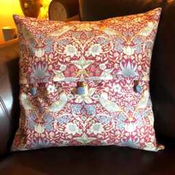 Harris Tweed Patchwork Handmade Cushion Cover. 18 X Inches. Scottish Pure Wool Tweed. William Morris Strawberry Thief - thumbnail 2