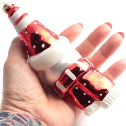 Blown Glass Red Silver Dog in Santa Hat Christmas Tree Ornament - thumbnail 3