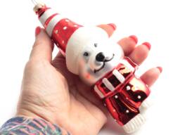 Blown Glass Red Silver Dog in Santa Hat Christmas Tree Ornament - thumbnail 1