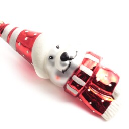 Blown Glass Red Silver Dog in Santa Hat Christmas Tree Ornament - thumbnail 2