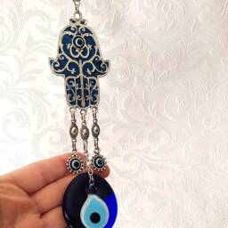 Enameled Hamsa Evil Eye Wall Hanging Turkish Kabbalah Decor - thumbnail 3