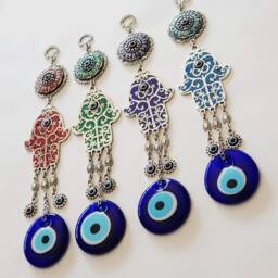 Enameled Hamsa Evil Eye Wall Hanging Turkish Kabbalah Decor - thumbnail 2